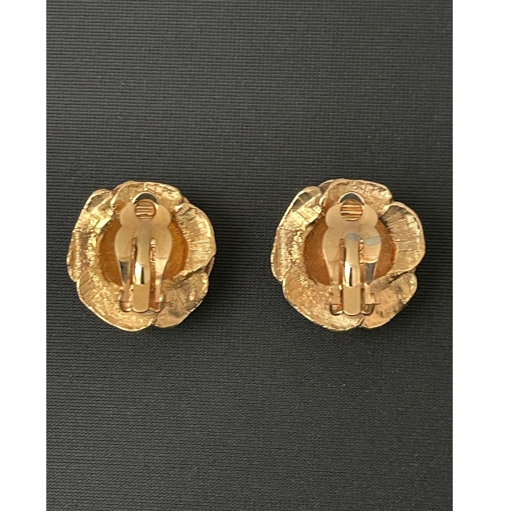 JBK Jacqueline Kennedy Gold Tone Rose Flower Clip On Earrings Signed Vintage - Picture 4 of 13